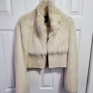 White Leather Fur Zip Jacket Size Small